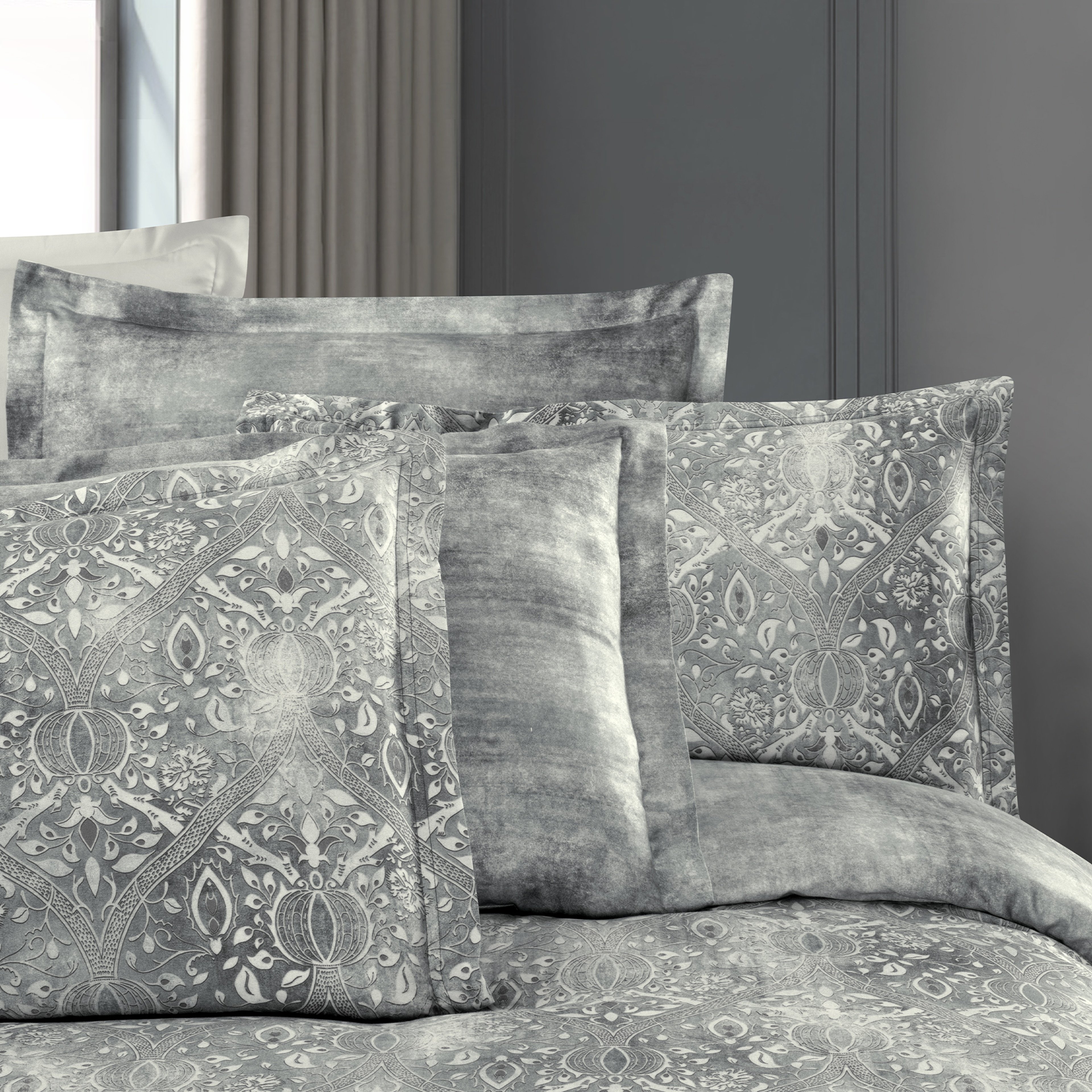 Yatsan Maison Oriental  Merserize Pamuk Gri Çift Kişilik Nevresim Takımı