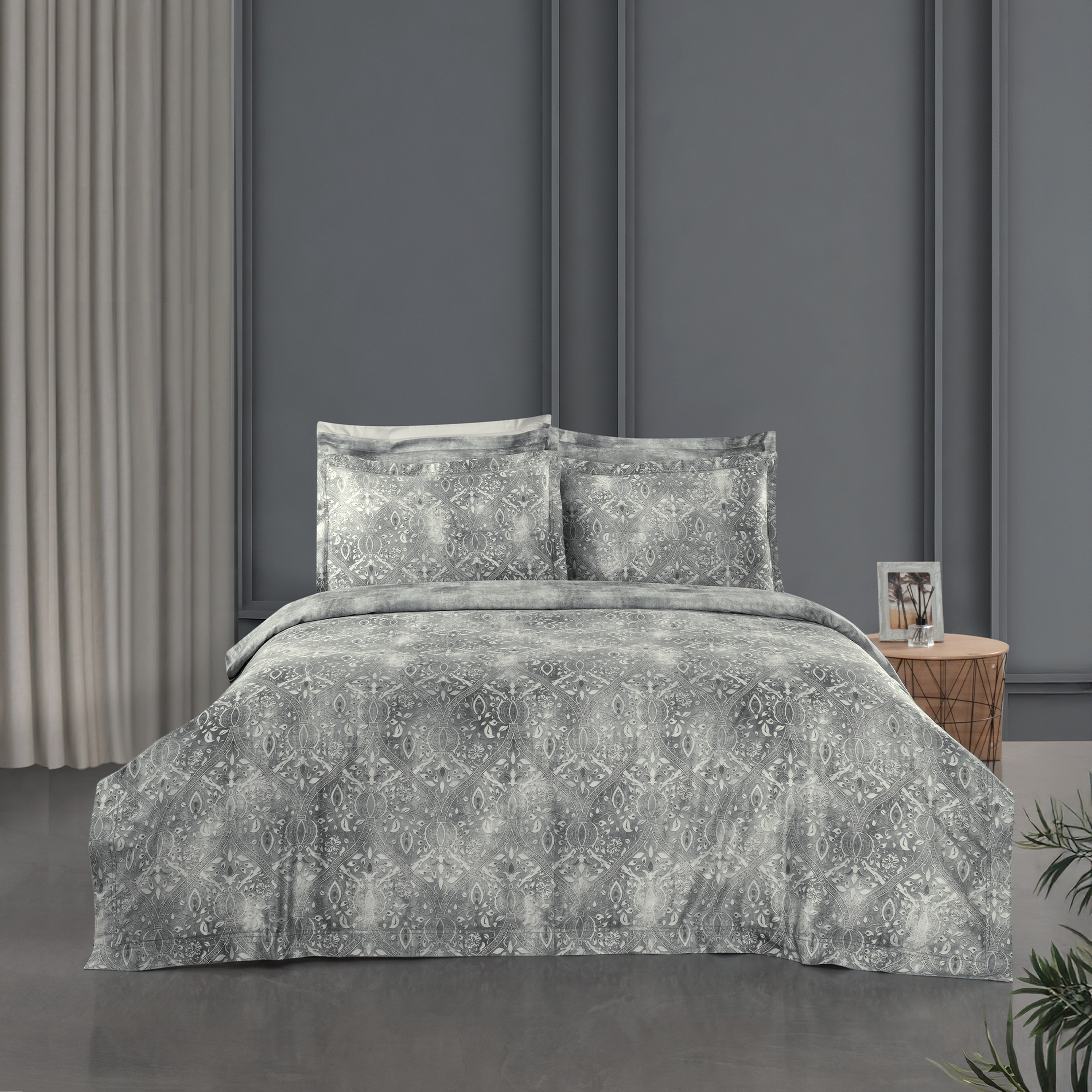 Yatsan Maison Oriental  Merserize Pamuk Gri Çift Kişilik Nevresim Takımı