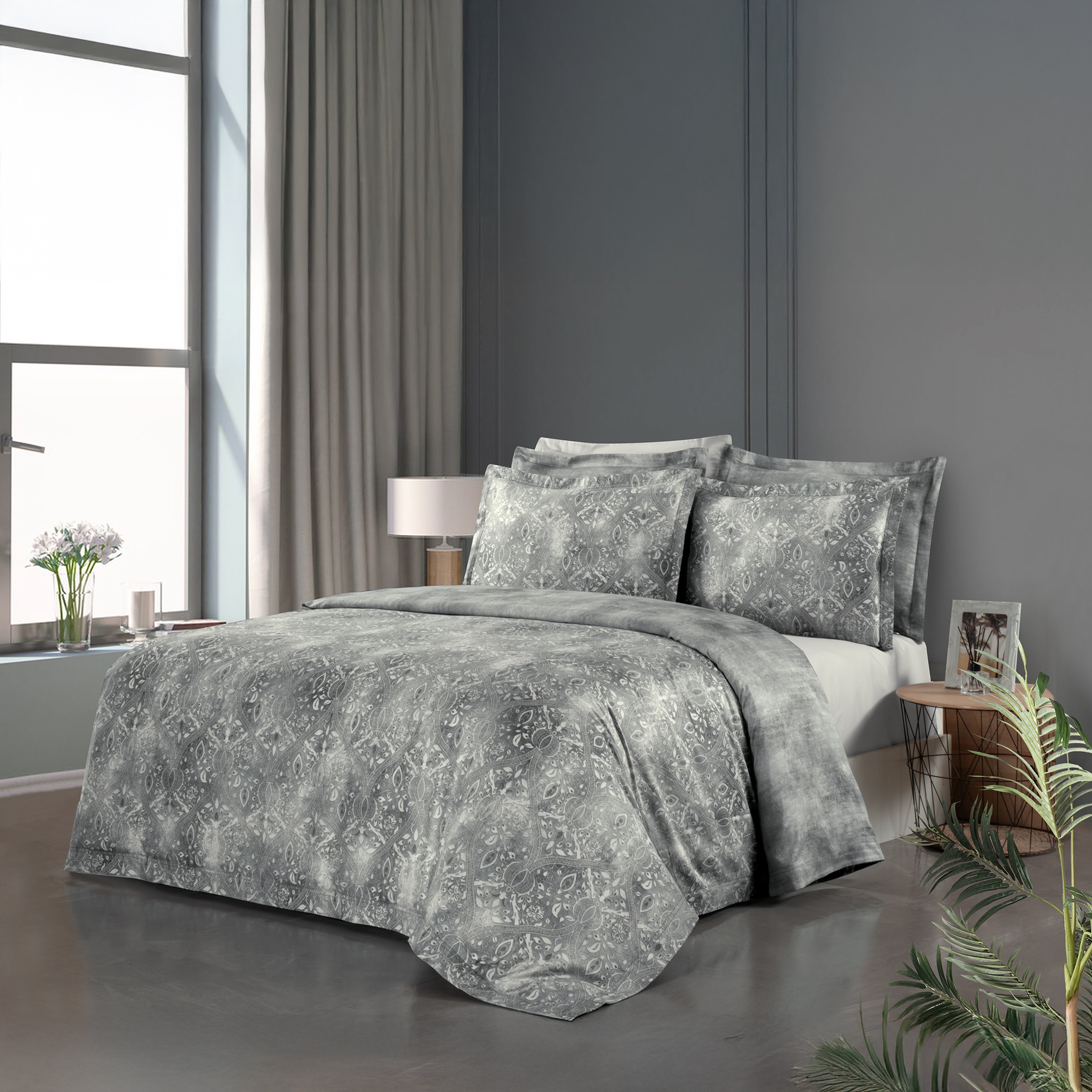 Yatsan Maison Oriental  Merserize Pamuk Gri Çift Kişilik Nevresim Takımı