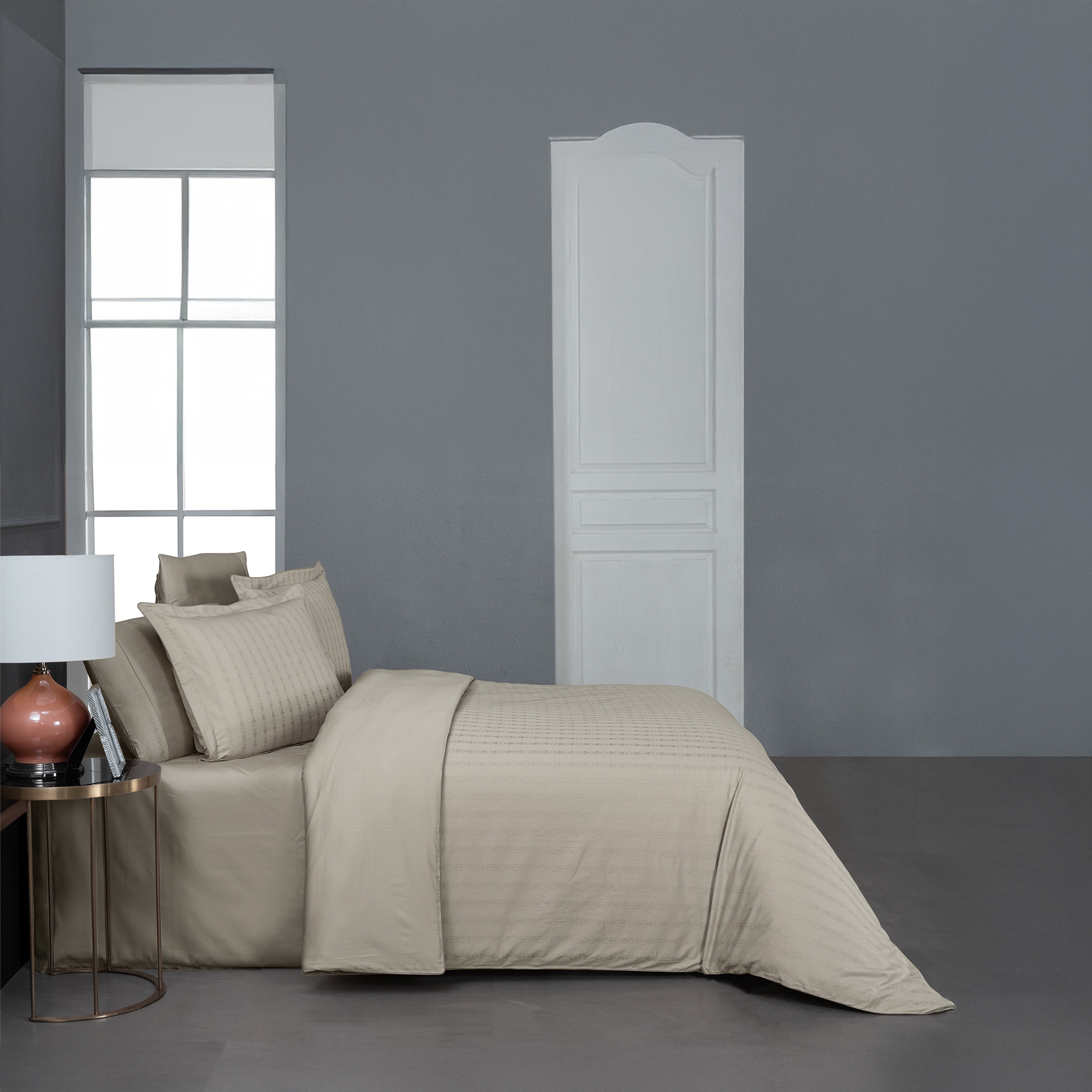 Yatsan Maison Jacquard Classy Merserize Pamuk Bej Çift Kişilik Nevresim Takımı