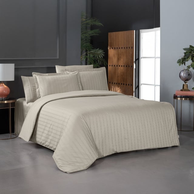 Yatsan Maison Jacquard Classy Merserize Pamuk Bej Çift Kişilik Nevresim Takımı