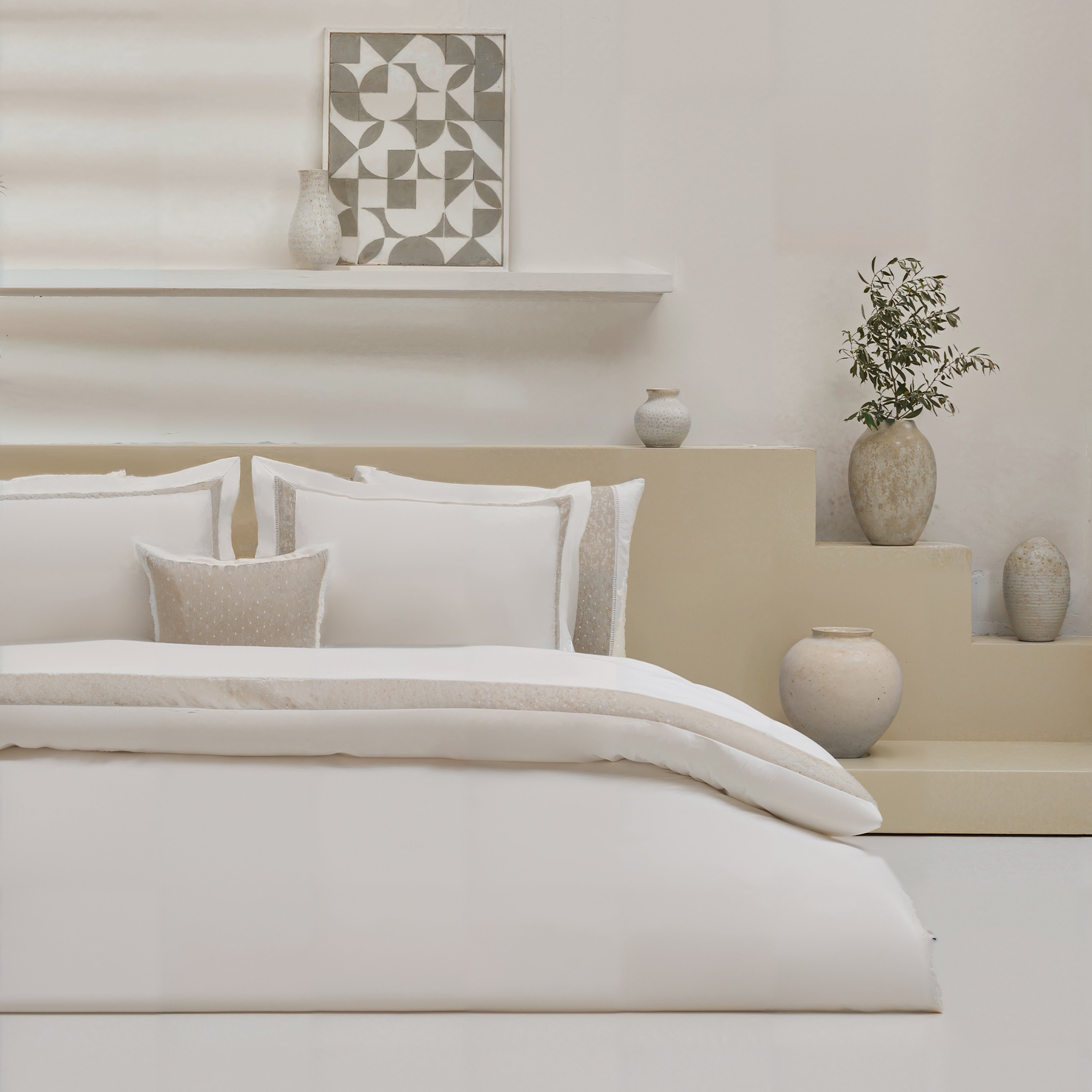 Yatsan Maison Linen Classy Pamuk Saten Beyaz Keten Çift Kişilik Nevresim Takımı