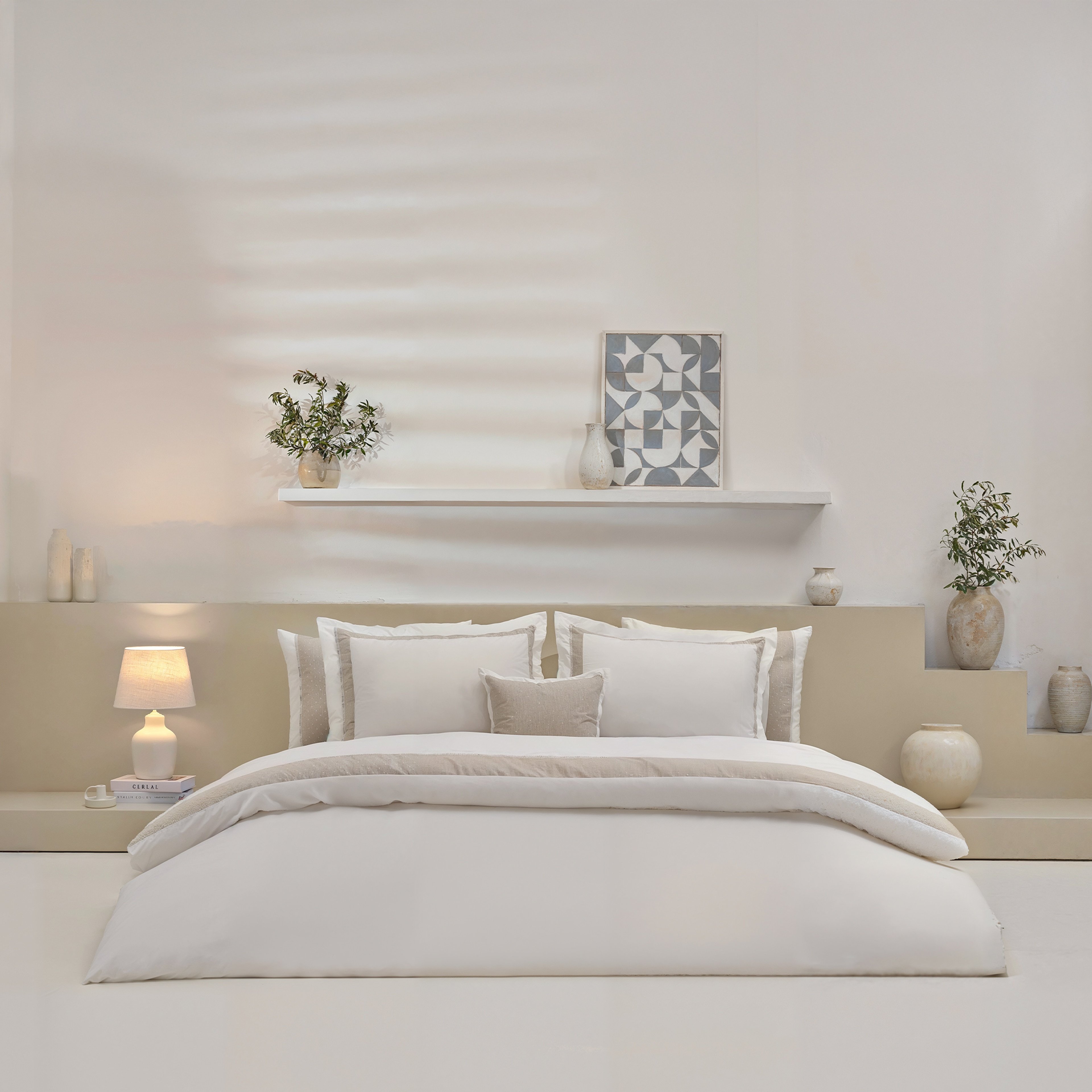 Yatsan Maison Linen Classy Pamuk Saten Beyaz Keten Çift Kişilik Nevresim Takımı