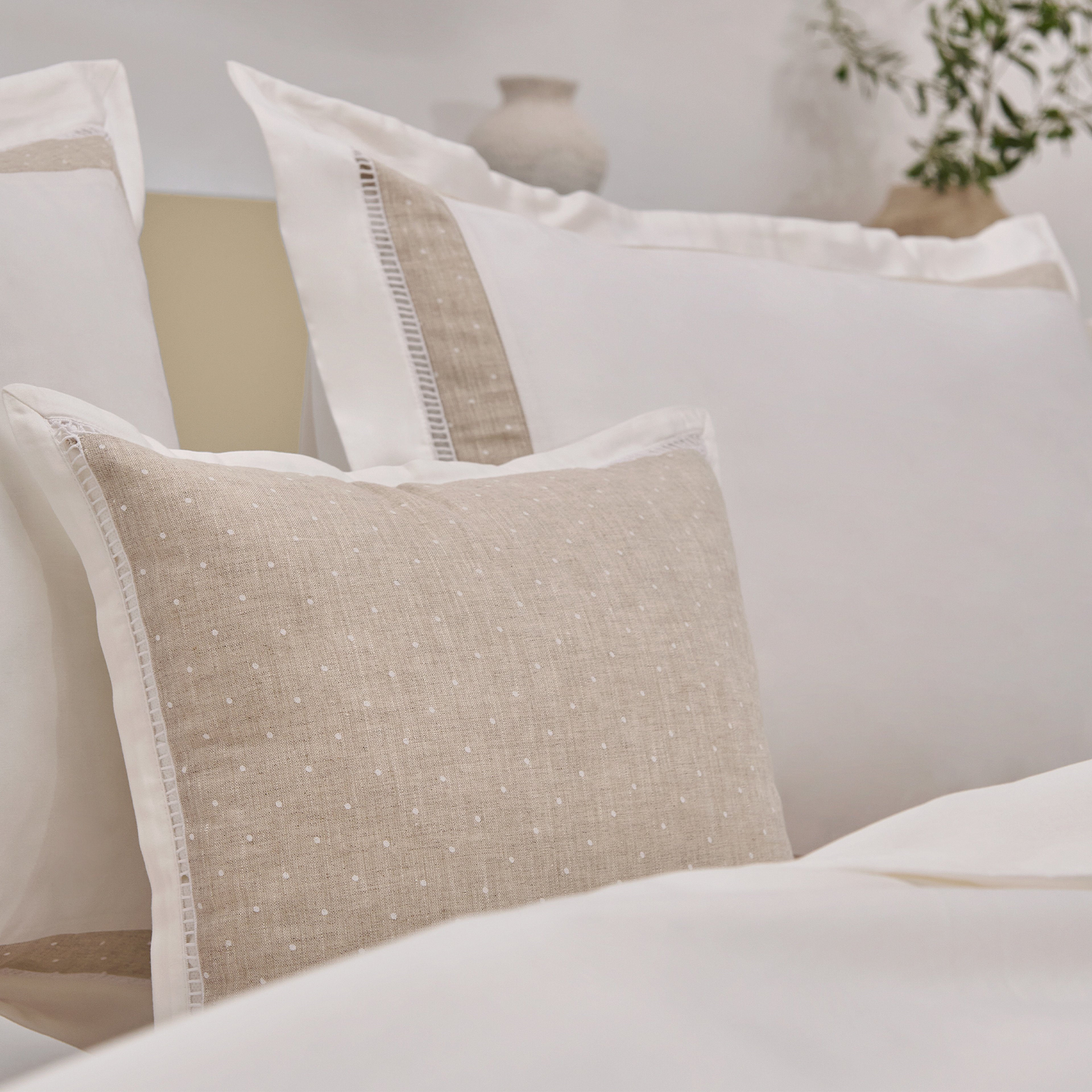 Yatsan Maison Linen Classy Pamuk Saten Beyaz Keten Çift Kişilik Nevresim Takımı