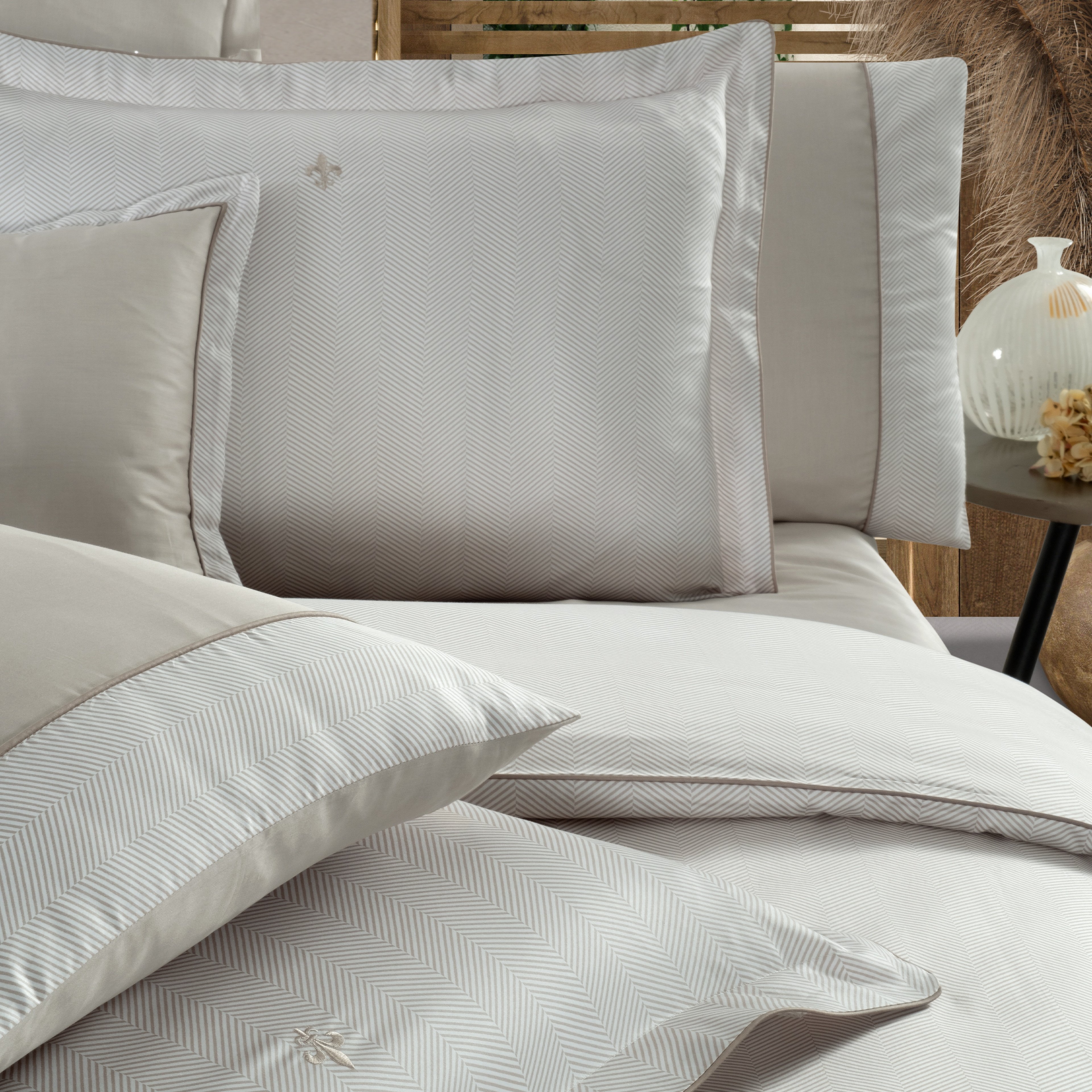 Yatsan Maison Herringbone Merserize Pamuk Bej Tek Kişilik Nevresim Takımı