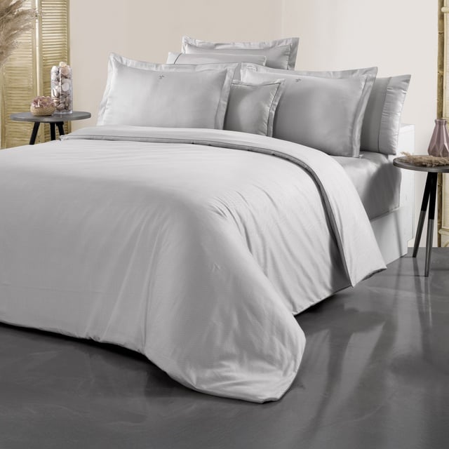 Yatsan Maison Herringbone Merserize Pamuk Gri Çift Kişilik Nevresim Takımı