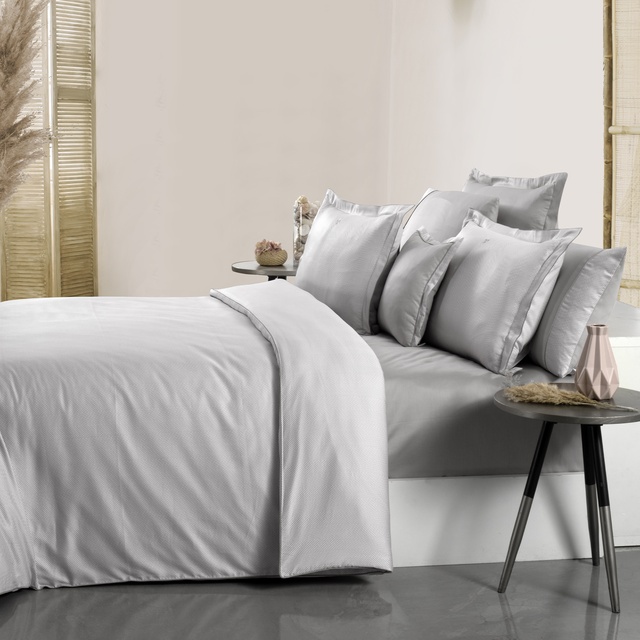 Yatsan Maison Herringbone Merserize Pamuk Gri Çift Kişilik Nevresim Takımı