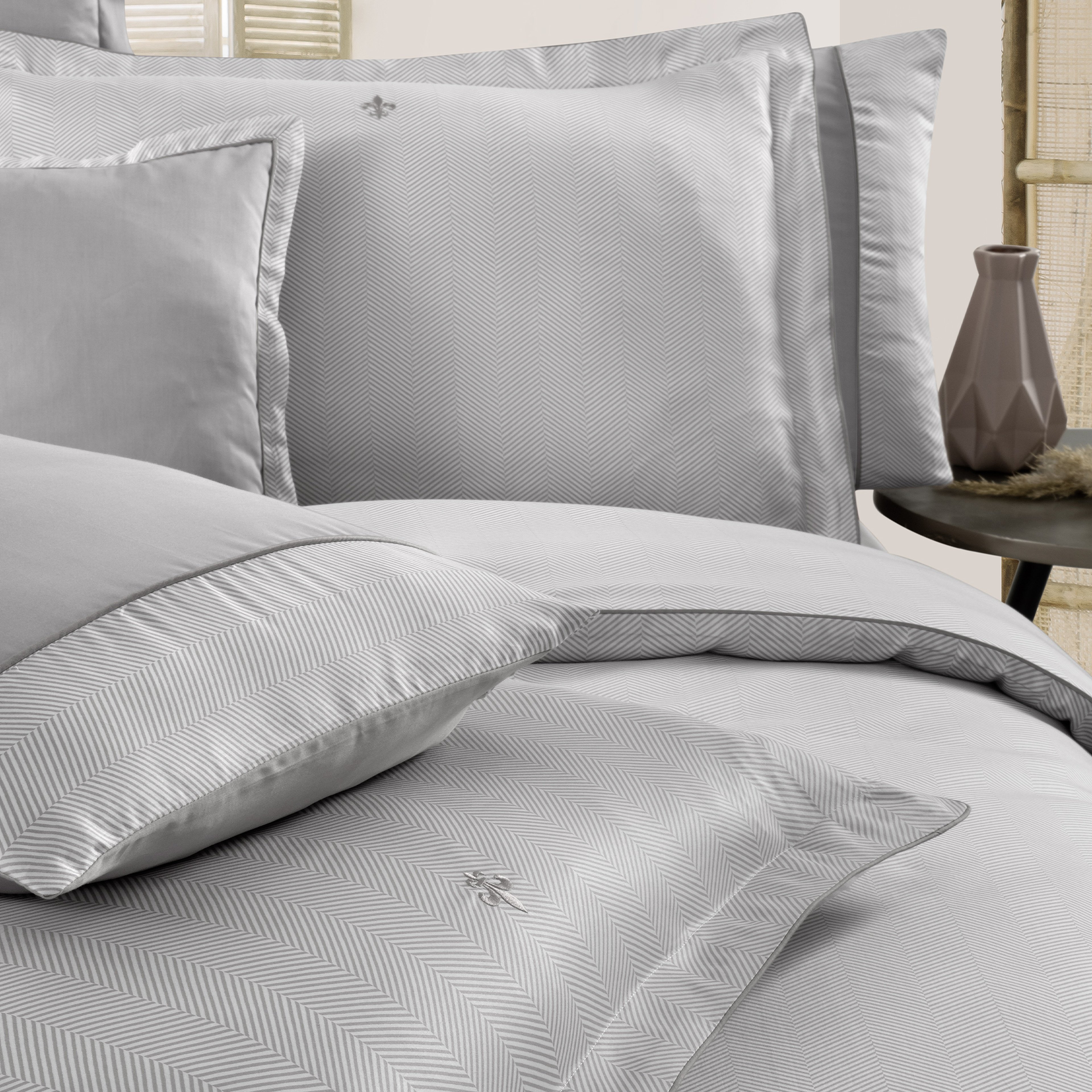 Yatsan Maison Herringbone Merserize Pamuk Gri Tek Kişilik Nevresim Takımı