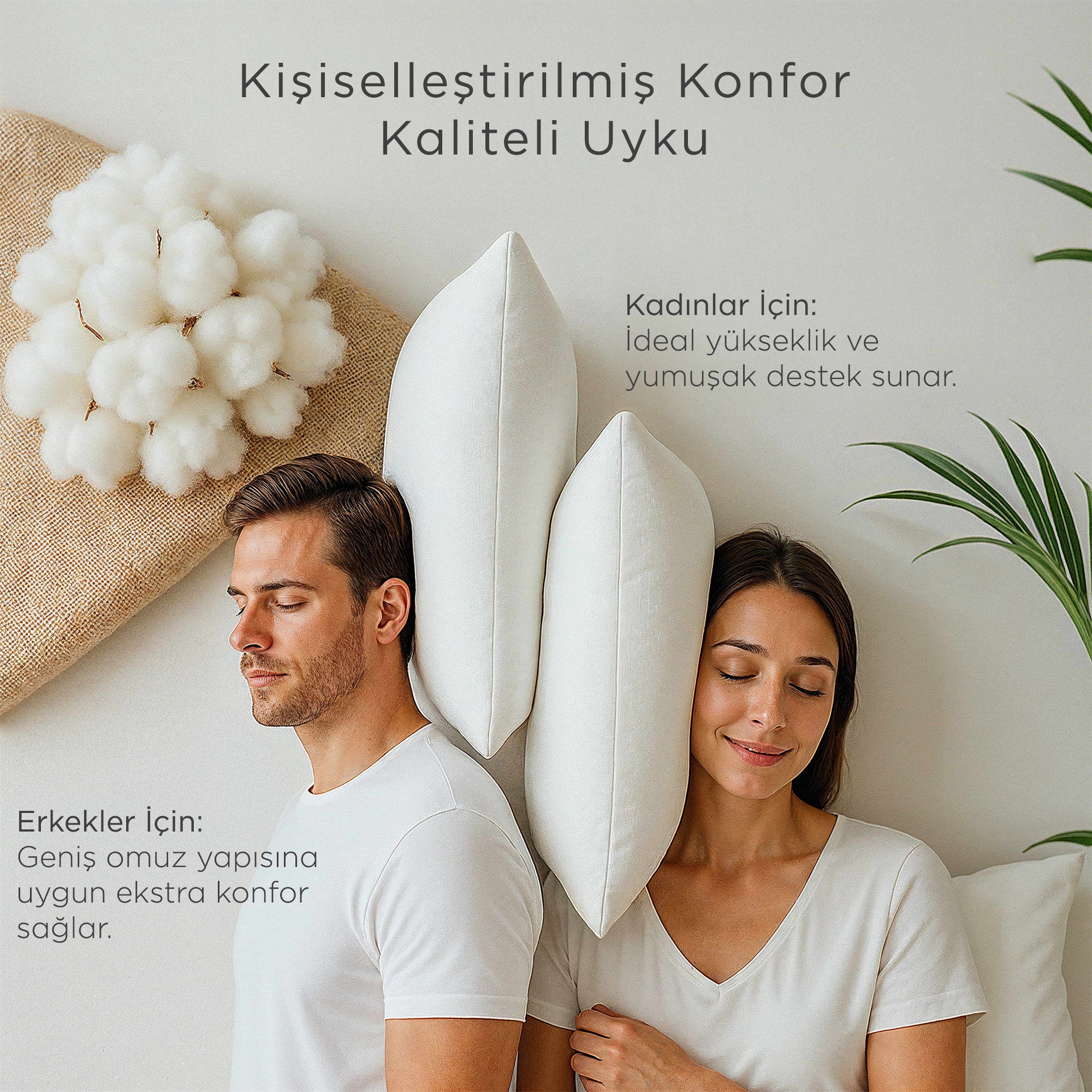 Uykucu Çiftlere Özel 2'li Mikrojel Pamuklu Yastık