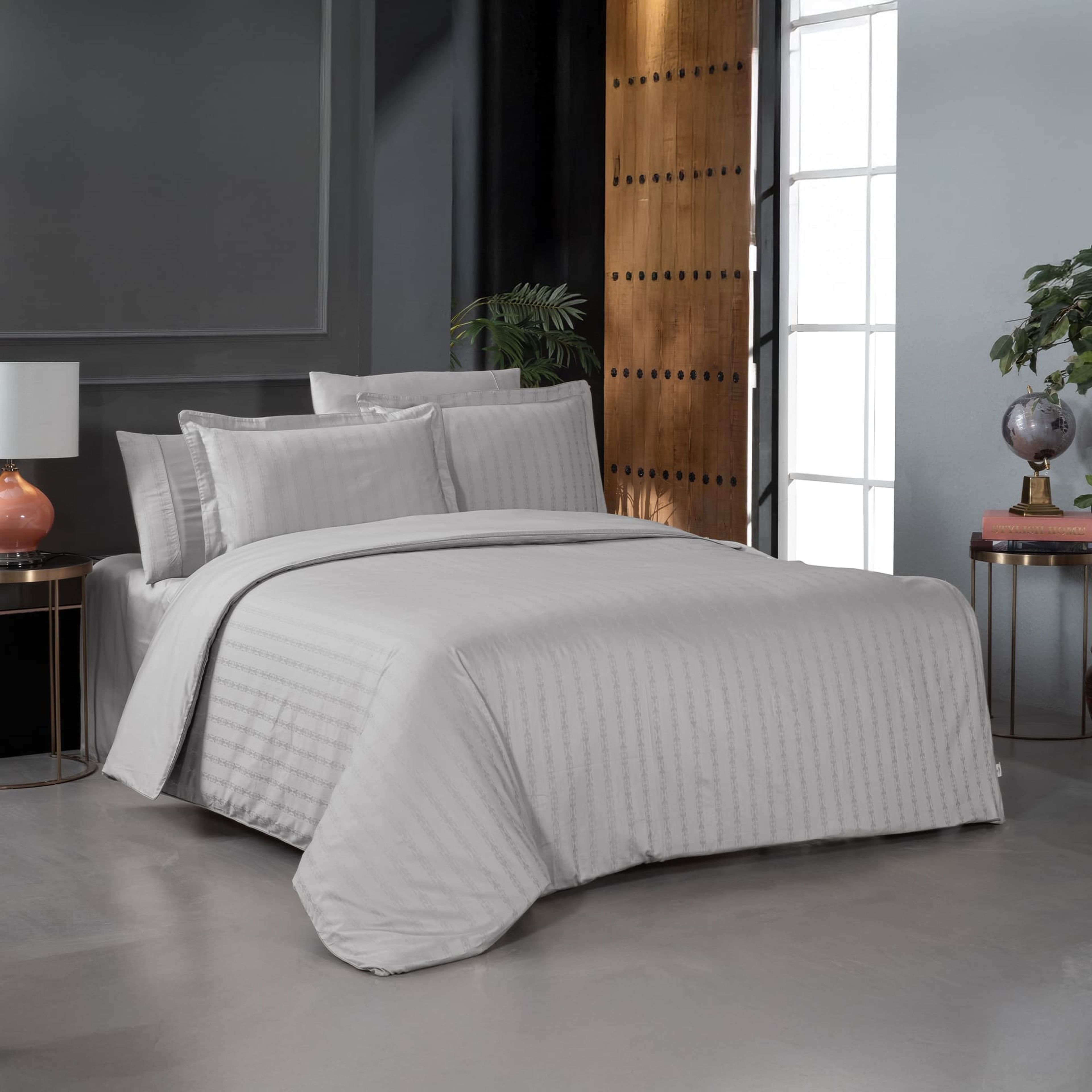 Yatsan Maison Jacquard Classy Merserize Pamuk Gri Nevresim Takımı