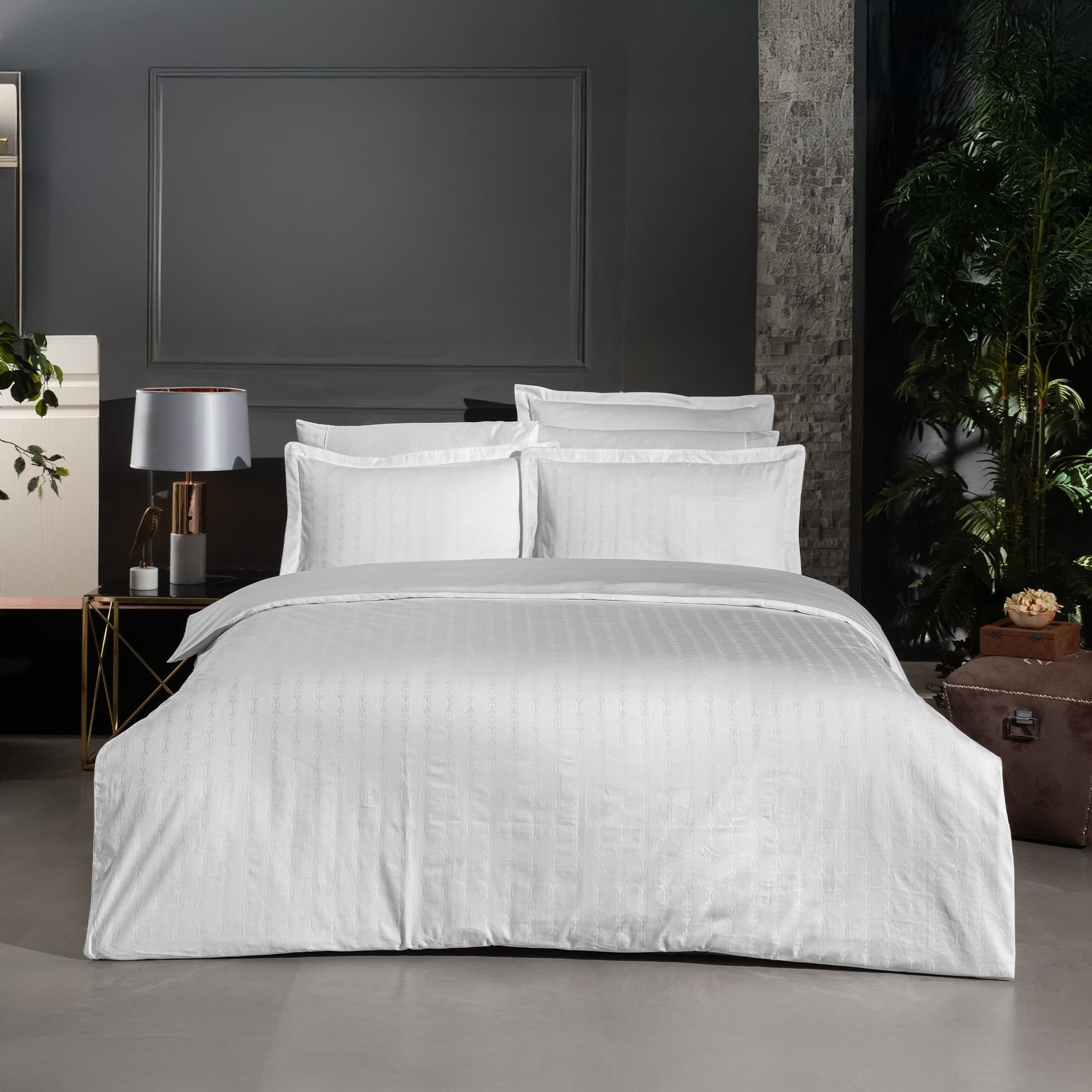 Yatsan Maison Jacquard Classy Merserize Pamuk Beyaz Nevresim Takımı