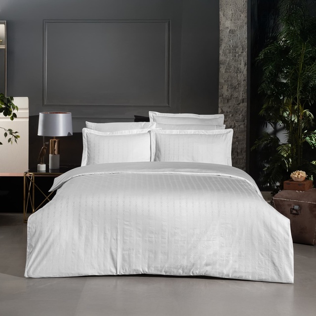 Yatsan Maison Jacquard Classy Merserize Pamuk Beyaz Nevresim Takımı