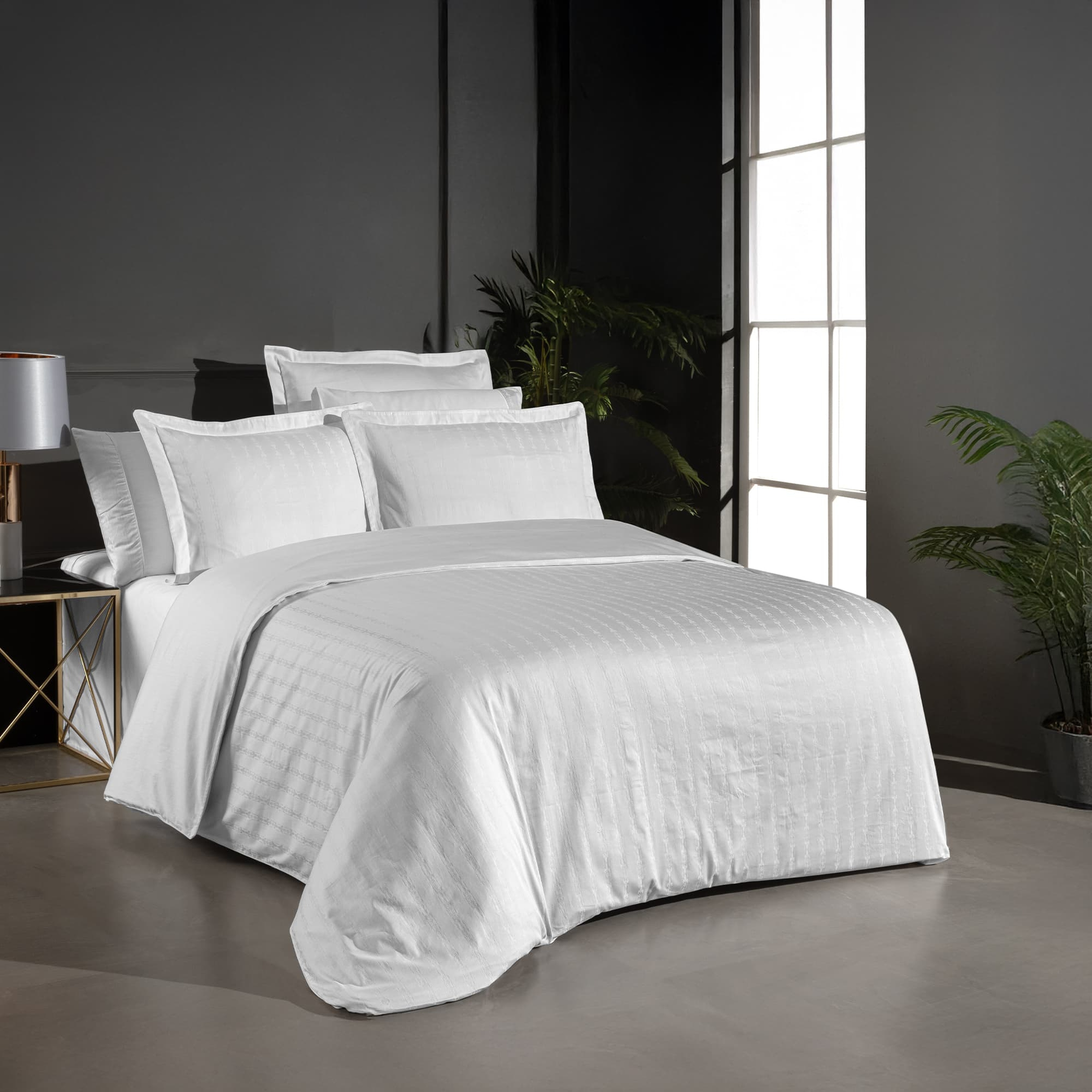 Yatsan Maison Jacquard Classy Merserize Pamuk Beyaz Nevresim Takımı