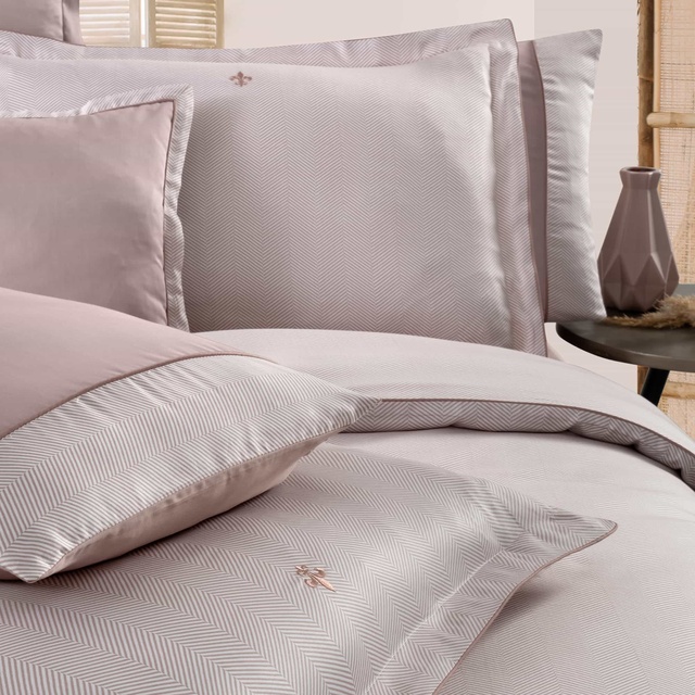 Yatsan Maison Herringbone Merserize Pamuk Pembe Nevresim Takımı