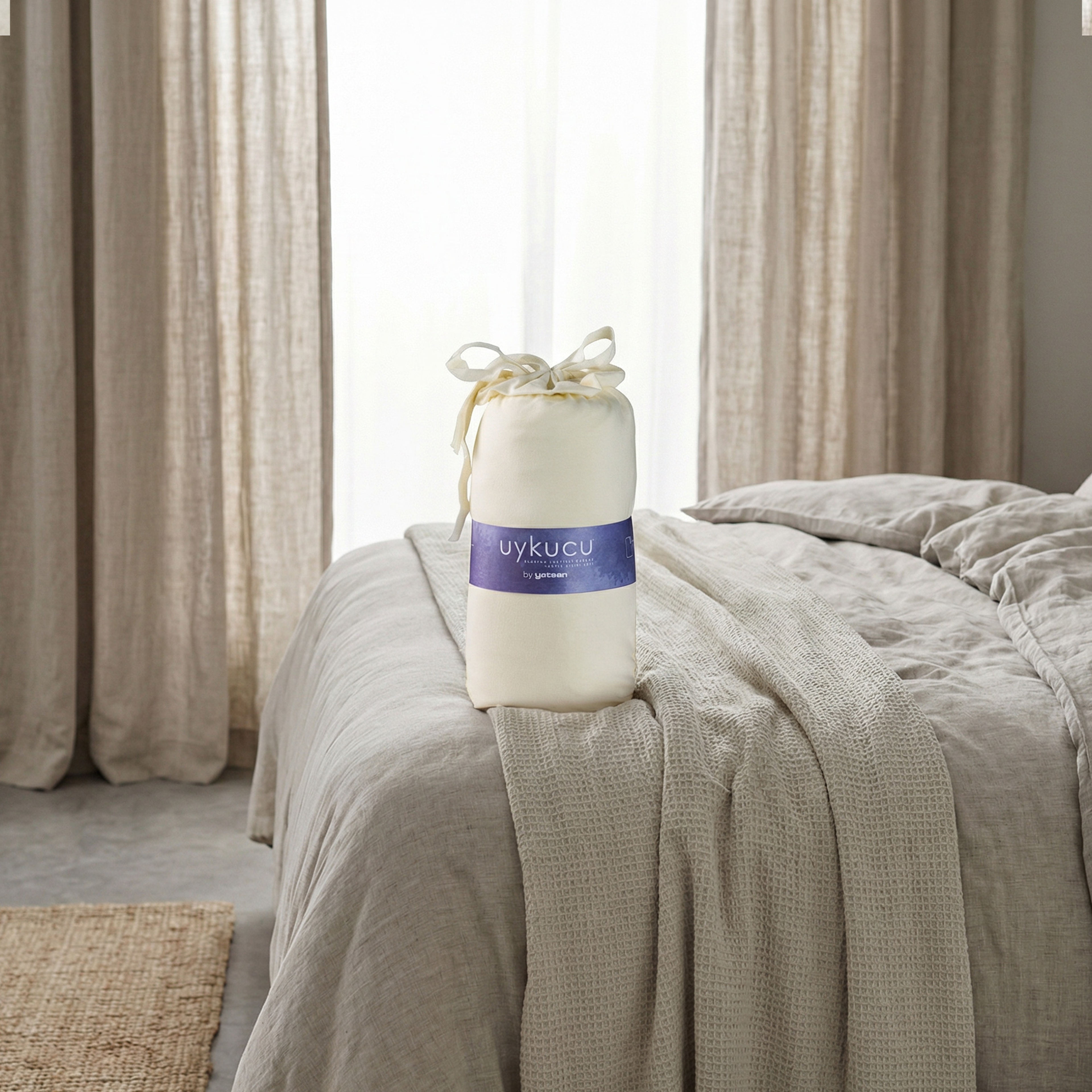 Uykucu Elastan Lastikli Çarşaf Seti Ekru