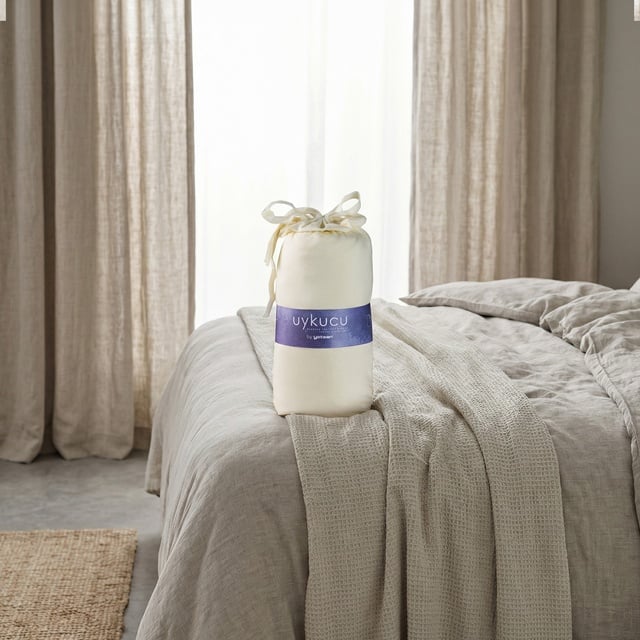 Uykucu Elastan Lastikli Çarşaf Seti Ekru