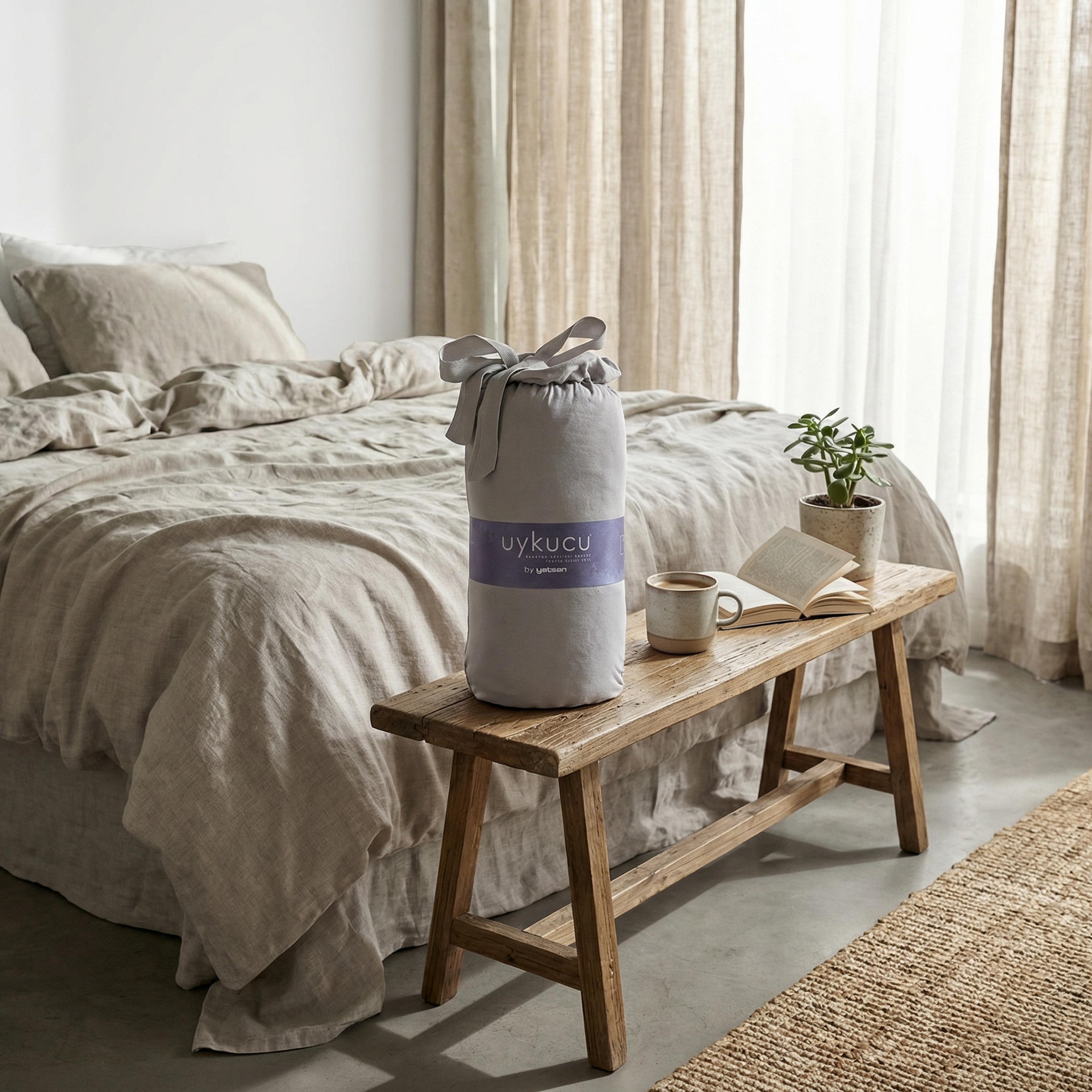 Uykucu Elastan Lastikli Çarşaf Seti Açık Gri